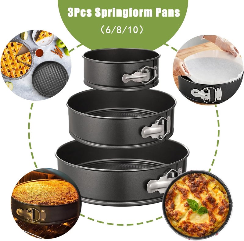 Easynzery 168pcs Cake Pan Sets for Baking + Cake Decorating Supplies: 3 Non-Stick Springform Pans Set (6, 8, 10 inches), Icing Tips – Multi-functional Leak-Proof CheeseCake Pan - Image 4